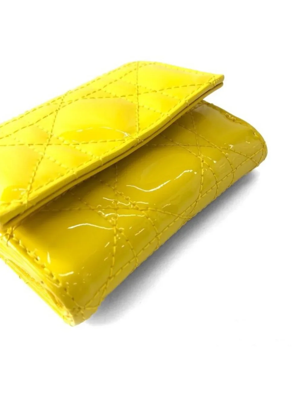 Dior Lady Lotus Wallet Cannage Patent Calfskin Trifold Handbag